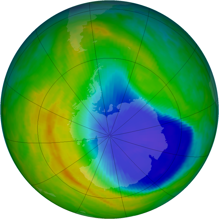 Antarctic ozone map for 29 October 1992